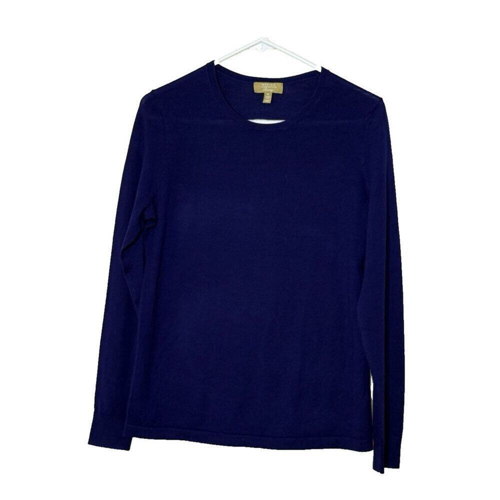 Charter Club Luxury Size M Sweater Merino Wool Crew Neck Deep Purple lightweight